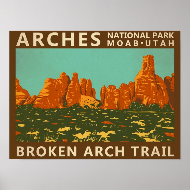 Affiche Arches National Park Utah Sentier Broken Arch Rétr (Devant)