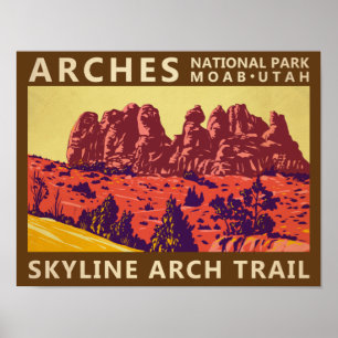 Affiche Arches National Park Utah Skyline Arch Trail Retro