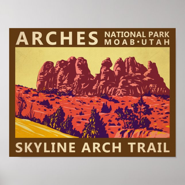Affiche Arches National Park Utah Skyline Arch Trail Retro (Devant)
