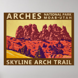 Affiche Arches National Park Utah Skyline Arch Trail Rétro