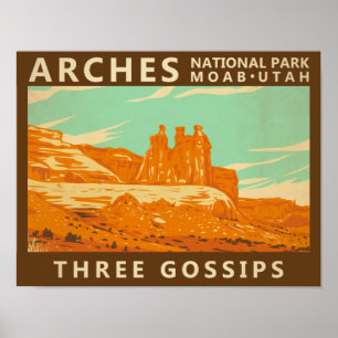 Affiche Arches Parc National Utah Trois Gossiers Vintage