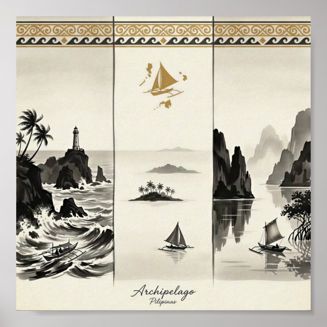 Affiche Archipel- Trois Mers des Philippines Sumi-e (Devant)