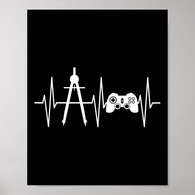 Affiche Architecte Shirt Gamer Vidéo Jeu Heartbeat Archi (Devant)