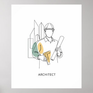 Affiche Architecte simple une ligne art continu