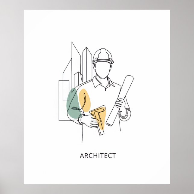 Affiche Architecte simple une ligne art continu (Devant)