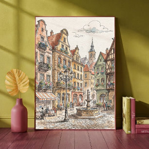 Affiche Architecture aquarelle de la place de la vieille v