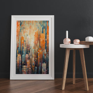 Affiche Architecture Cityscape bleue et orange Abstraite