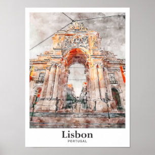 Affiche Architecture de Lisbonne Aquarelle de voyage main