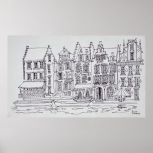 Affiche Architecture flamande au bord de l'eau, Gand, Belg