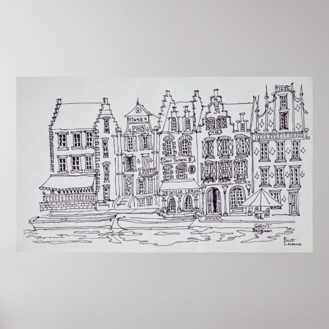 Affiche Architecture flamande au bord de l'eau, Gand, Belg (Devant)