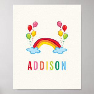 Affiche Arcs-En-Ciel Et Ballons Nom Personnalisé Nourritur
