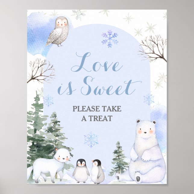 Affiche ARCTIQUE ANIMAL Snowflakes Arbres L'amour est doux (Devant)