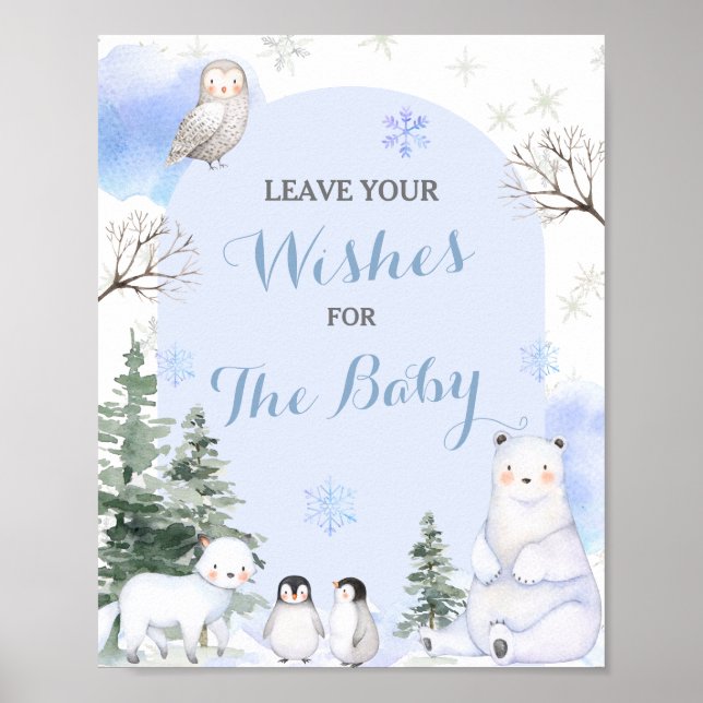 Affiche ARCTIQUE ANIMAL Snowflakes Arbres Voeux pour bébé (Devant)