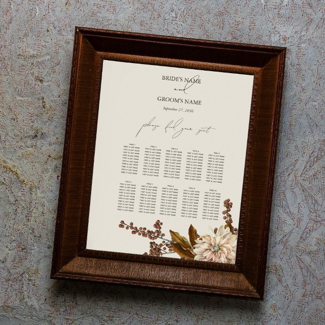 Affiche Ardoise d'automne Floral (Autumn Floral Watercolor Seating Chart)