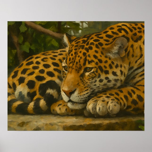 Affiche Ardoise dorée - Leopard reposant en feuillage (Devant)