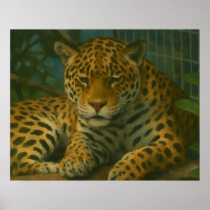 Affiche Ardoise dorée - Leopard reposant en feuillage