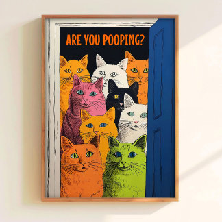 Affiche Are You Pooping Print Bathroom Wall Art Cat Printa