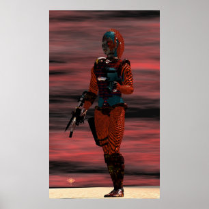 Affiche ARES CYBORG DANS LE DÉSERT SUNSET Science-fiction 