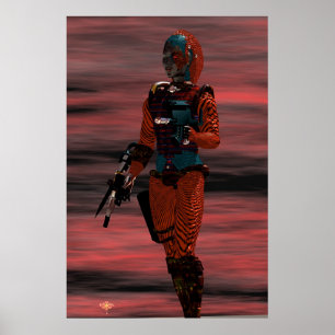 Affiche ARES CYBORG DANS LE DÉSERT SUNSET Science-fiction