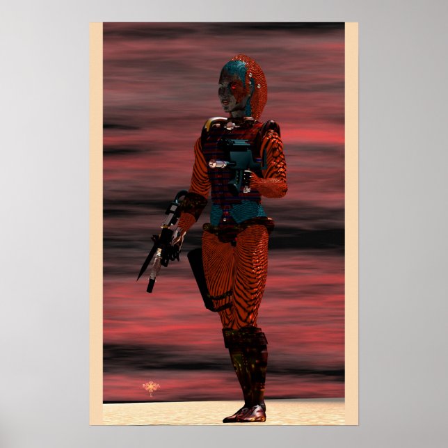 AFFICHE ARES - CYBORG SOUS LE COUCHER DE SOLEIL DU DÉSERT  (Devant)