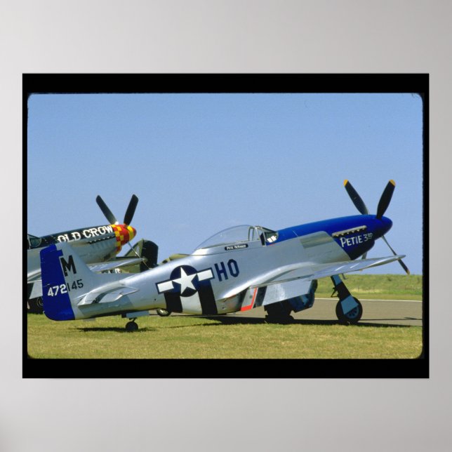 Affiche Argent & Bleu, P51 Mustang, Plans 2ÈME GUERRE MOND (Devant)