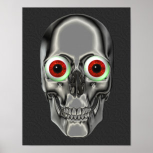 Affiche Argent Crâne rouge yeux Imaginaire Art