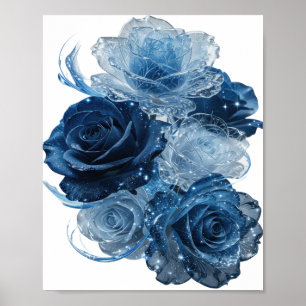 Affiche Argent Dynamique ROSES BLEUES