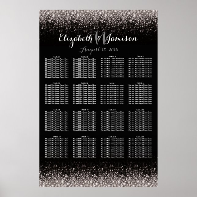 Affiche Argent noir Hollywood Glitz Glam Diagramme de sièg (Devant)