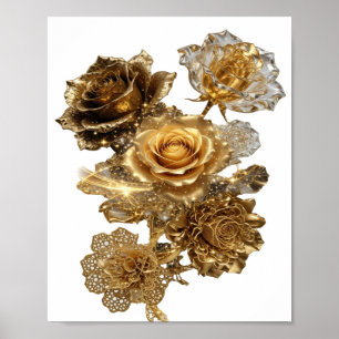 Affiche Argent propre ROSES DORÉES