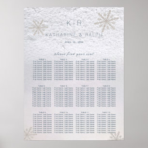 Affiche Argent Snowflake Hiver Mariage Carte de siège