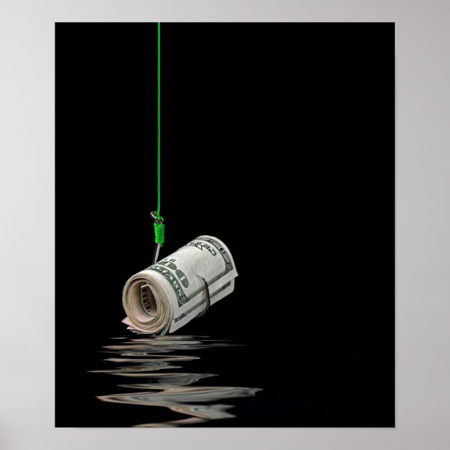 Affiche argent sur le hameçon de poisson (Devant)