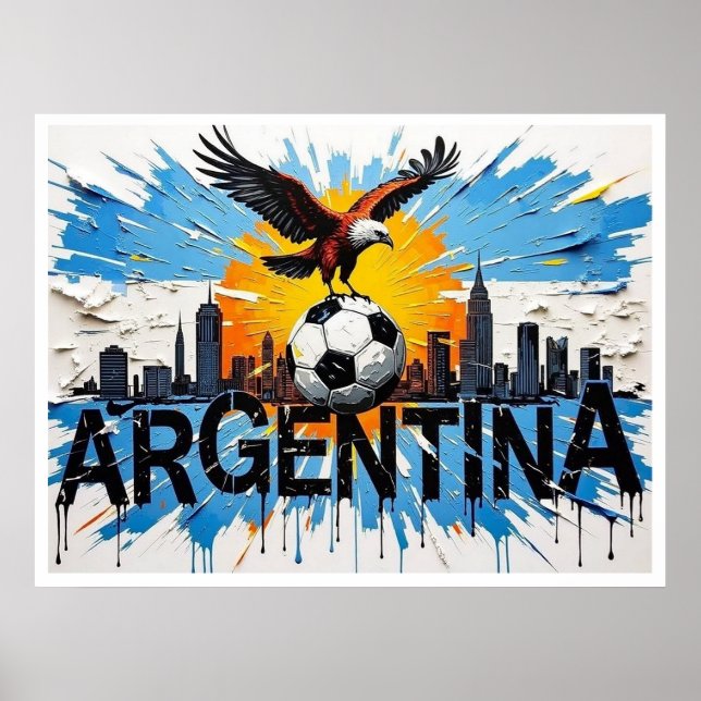 Affiche Argentina Football Skyline Oil Painting Style Art (Devant)