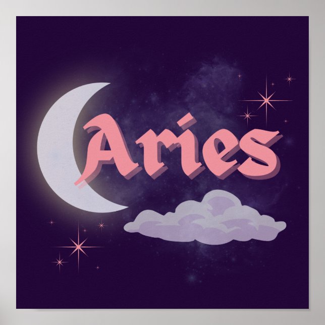 Affiche Aries Céleste Lune Cloud Étoiles Astrologie Art (Devant)