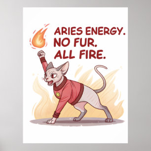 Affiche Aries Énergie Chat Sphynx Sans Fourrure Tout Feu T