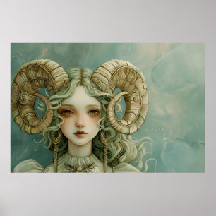 Affiche Aries Ram Girl Magique Réalisme Forestcore