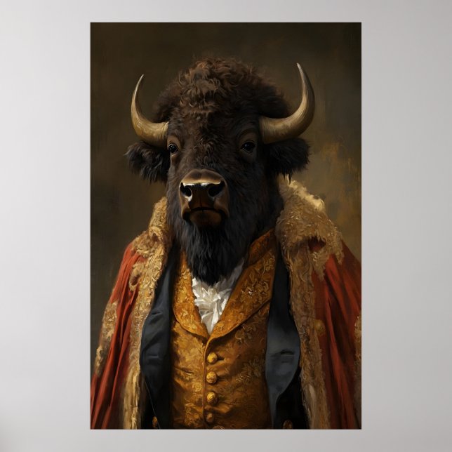 Affiche Aristocratic Bison Portrait, Funny Animal (Devant)