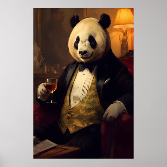 Affiche Aristocratic Panda Portrait, Funny Animal Wall Art (Devant)