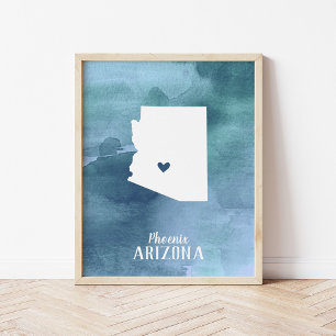 Affiche Arizona Carte Bleu Aquarelle Art Personnalisé Impr