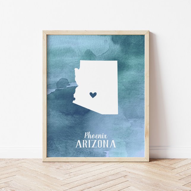 Affiche Arizona Carte Bleu Aquarelle Art Personnalisé Impr (Créateur téléchargé)