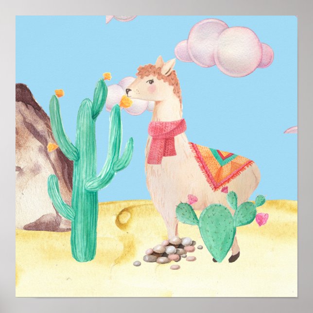 Affiche Arizona Désert LIama Cactus Fleurs Nature (Devant)