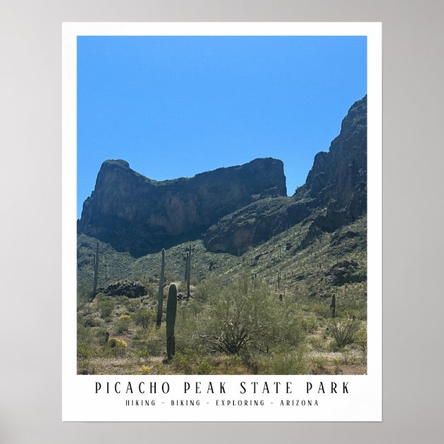 Affiche Arizona Désert Picacho Peak Montagnes Vertes Art (Devant)