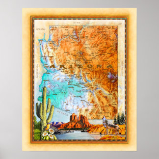 Affiche "Arizona Map" "Arizona Art"