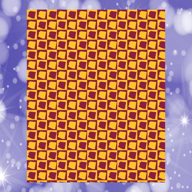 Affiche Arizona Pop Art Checkerboard Maroon Gold Pattern (A poster with a maroon and gold checkerboard pattern featuring the US state of Arizona)