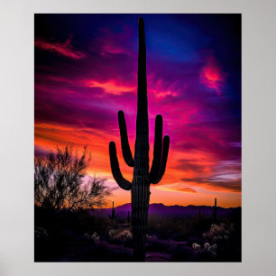 Affiche Arizona Saguaro Cactus Sud-Ouest Désert Sunset