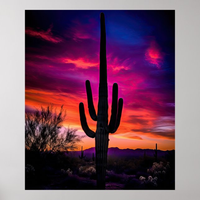 Affiche Arizona Saguaro Cactus Sud-Ouest Désert Sunset (Devant)