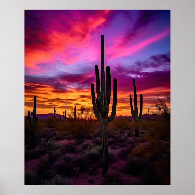 Affiche Arizona Saguaro Cactus Sud-Ouest Désert Sunset (Devant)