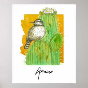 Affiche Arizona Saguaro Fleurissant Troglodyte des Cactus