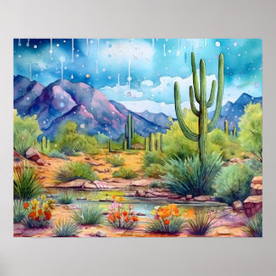 Affiche Arizona Spring Flowers Aquarelle Paysage