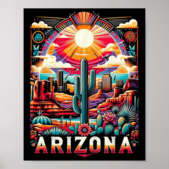 Affiche Arizona State Shirt Az Retro Desert Cactus Famille (Devant)