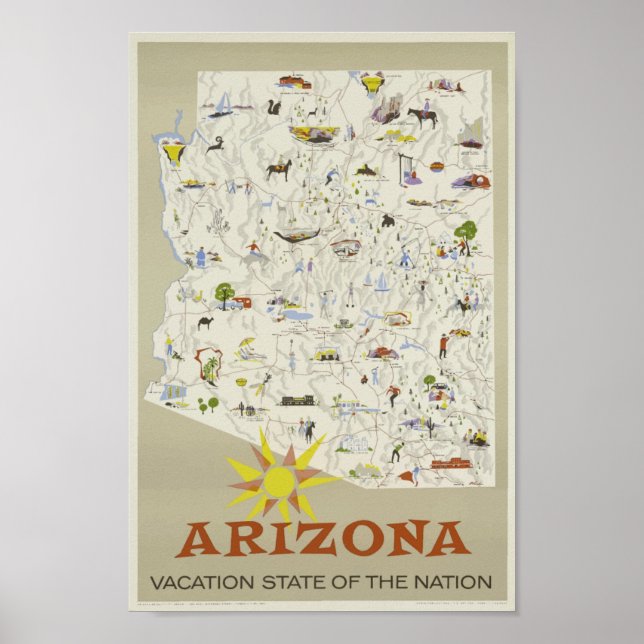 Affiche Arizona USA Map Vintage Travel (Devant)